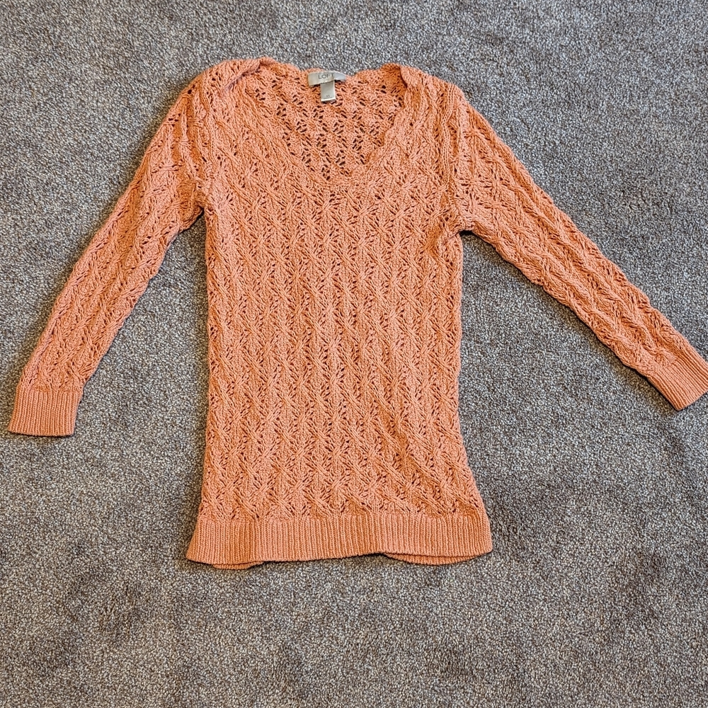 Loft peach crochet sweater XS